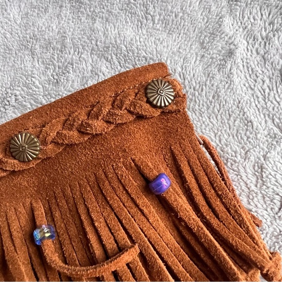 Minnetonka High Top Fringe Moccasin Suede Leather Beaded Boho Bootie Boot Brown - Picture 8 of 12